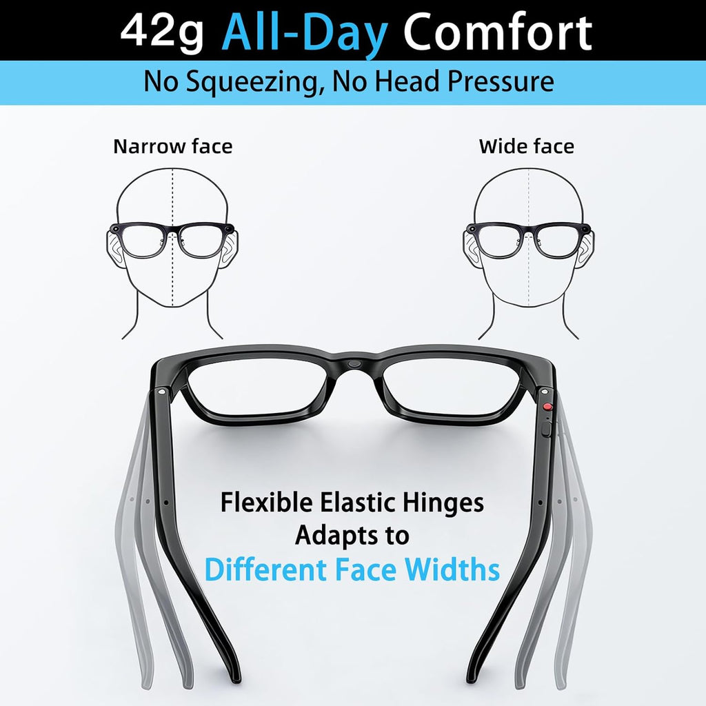 AI Smart Glasses with Camera for Men Women, 4K Video Recording, Real-Time Translation, Photochromic Lenses, Open Ear Bluetooth Audio, POV Camera Glasses for Travel Cycling Driving