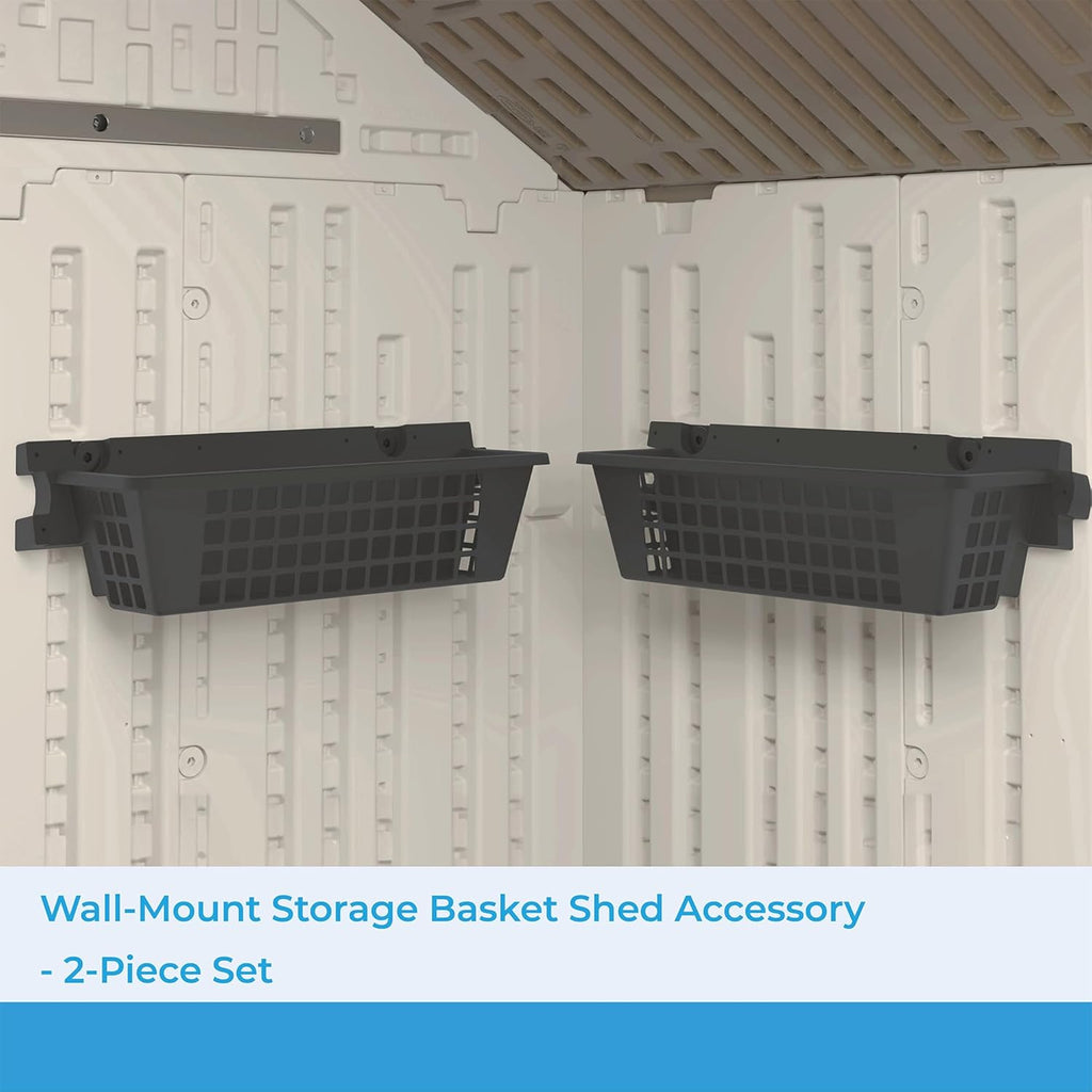 Suncast 4 Pack Accessory Baskets, Resin Organizers for Shed, Black, 25" x 7.25" x 7" - Outdoor Storage, 30 lb Weight Capacity, EZ Bolt Wall-Mount