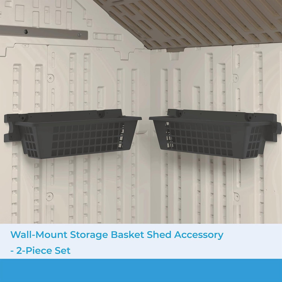 Suncast 4 Pack Accessory Baskets, Resin Organizers for Shed, Black, 25" x 7.25" x 7" - Outdoor Storage, 30 lb Weight Capacity, EZ Bolt Wall-Mount