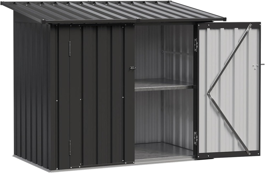 Aoxun Outdoor Storage Cabinet with Shelf, 35 Cu.Ft Metal Storage Shed, All-Weather Tool Storage Box with Hydraulic Lid, Lockable Doors for Patio Garden Garage, Black