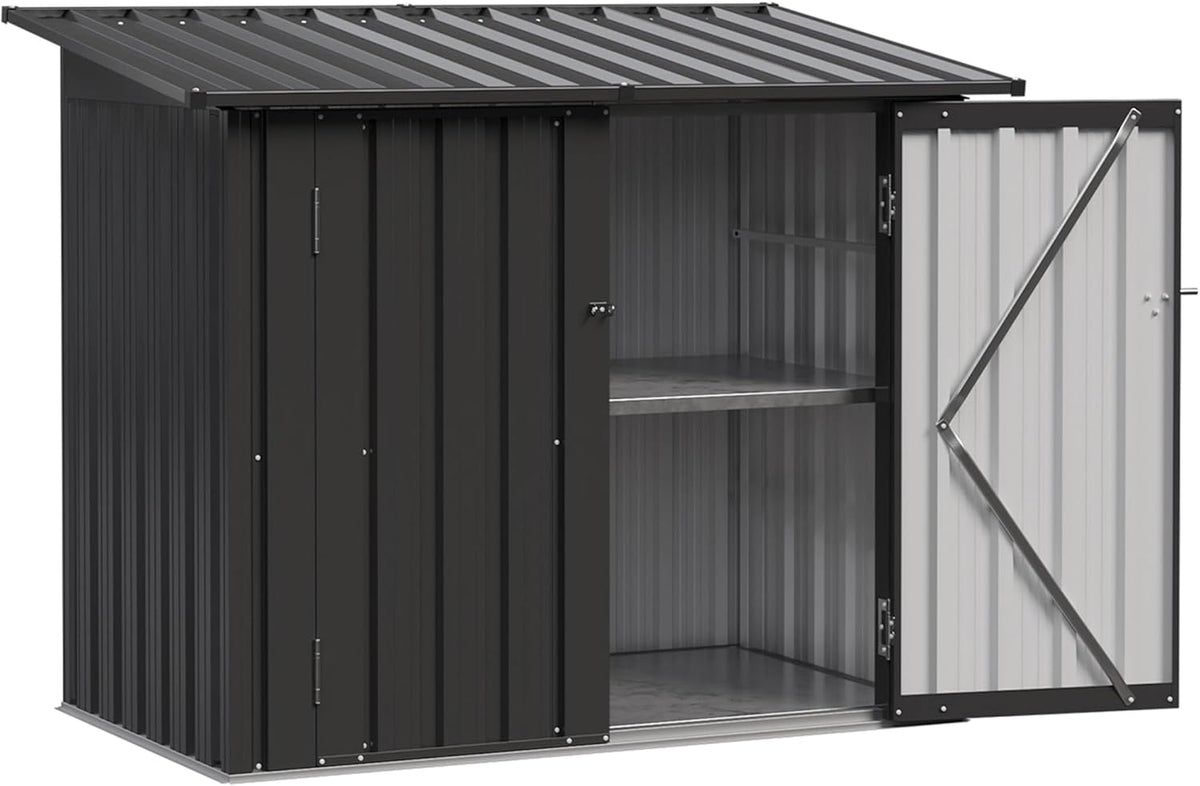 Aoxun Outdoor Storage Cabinet with Shelf, 35 Cu.Ft Metal Storage Shed, All-Weather Tool Storage Box with Hydraulic Lid, Lockable Doors for Patio Garden Garage, Black
