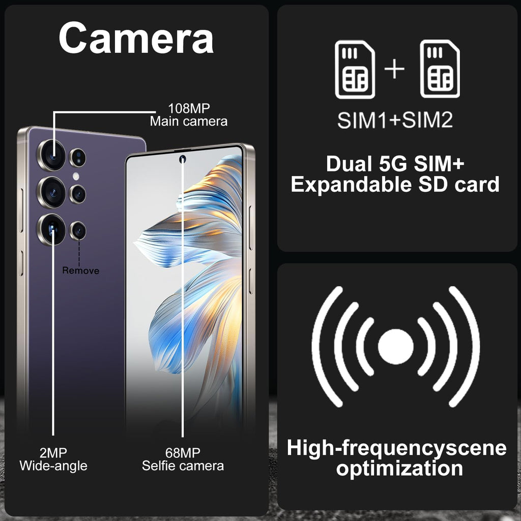 BXV I25 Ultra 16+512GB Smartphone - 7000mAh Battery, 6.99-inch Display, Built-in Pen, Android 14, Snapdragon 8 Gen3, 68MP+108MP Camera Outperform Competitors in Speed & Power (Purple)