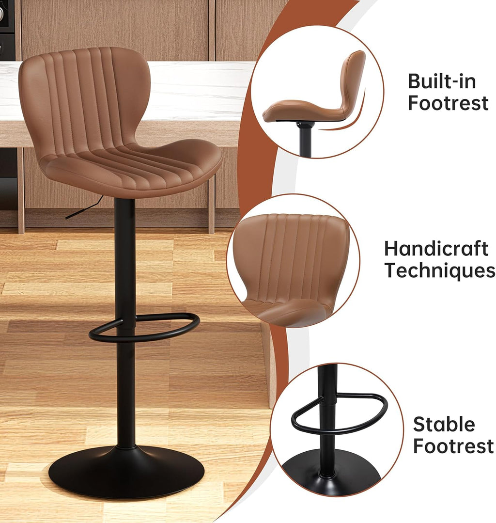 JAMFLY Bar Stools Set of 4, Leather Adjustable Barstools Counter Height Modern Bar Stools, Island Chairs Set of 4 for Kitchen, Brown