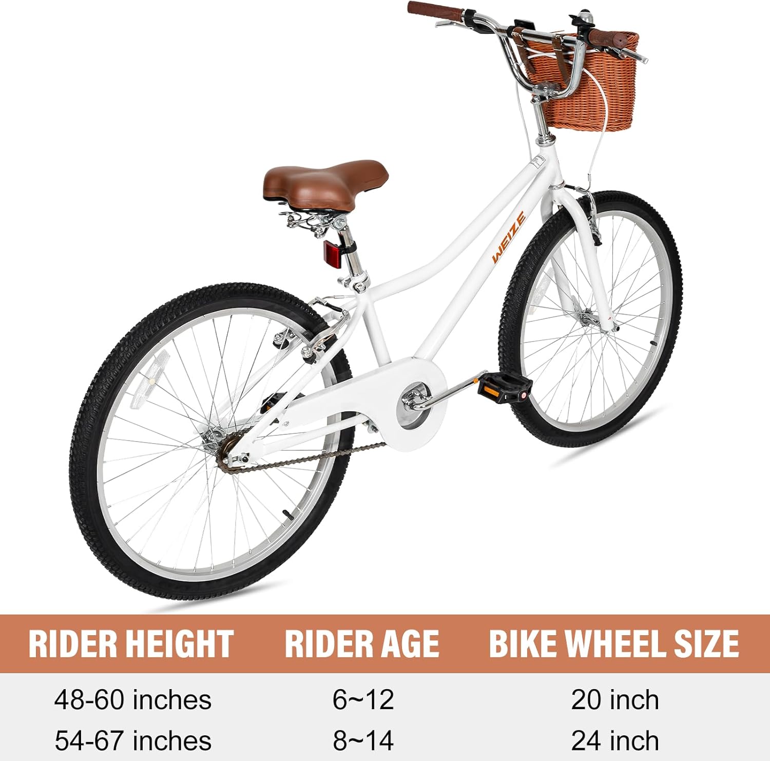 WEIZE Beach Cruiser Bike, 24 & 26 inch Commuter Bicycle for Adult Men and Women,High-Carbon Steel/Front & Rear Fenders, Comfortable City Bikes with Rear Rack or Basket, Ergonomic Upright Design