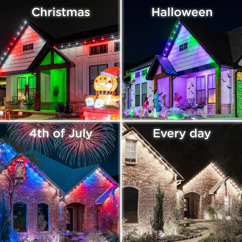 Enbrighten Eternity Permanent Outdoor Lights, 100ft with 72 RGBWIC LED Lights, App‑Controlled, Cuttable, Christmas, Accent & Year‑Round Eave Lighting, Works with Alexa & Google Home, 81103