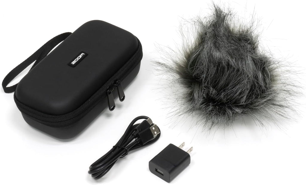 Zoom H4essential 4-Track 32-Bit Float Portable Audio Recorder Bundle with Zoom APH-4e Accessory Pack with Hairy Windscreen, Padded Shell Case, AC Adapter, & USB C-Cable