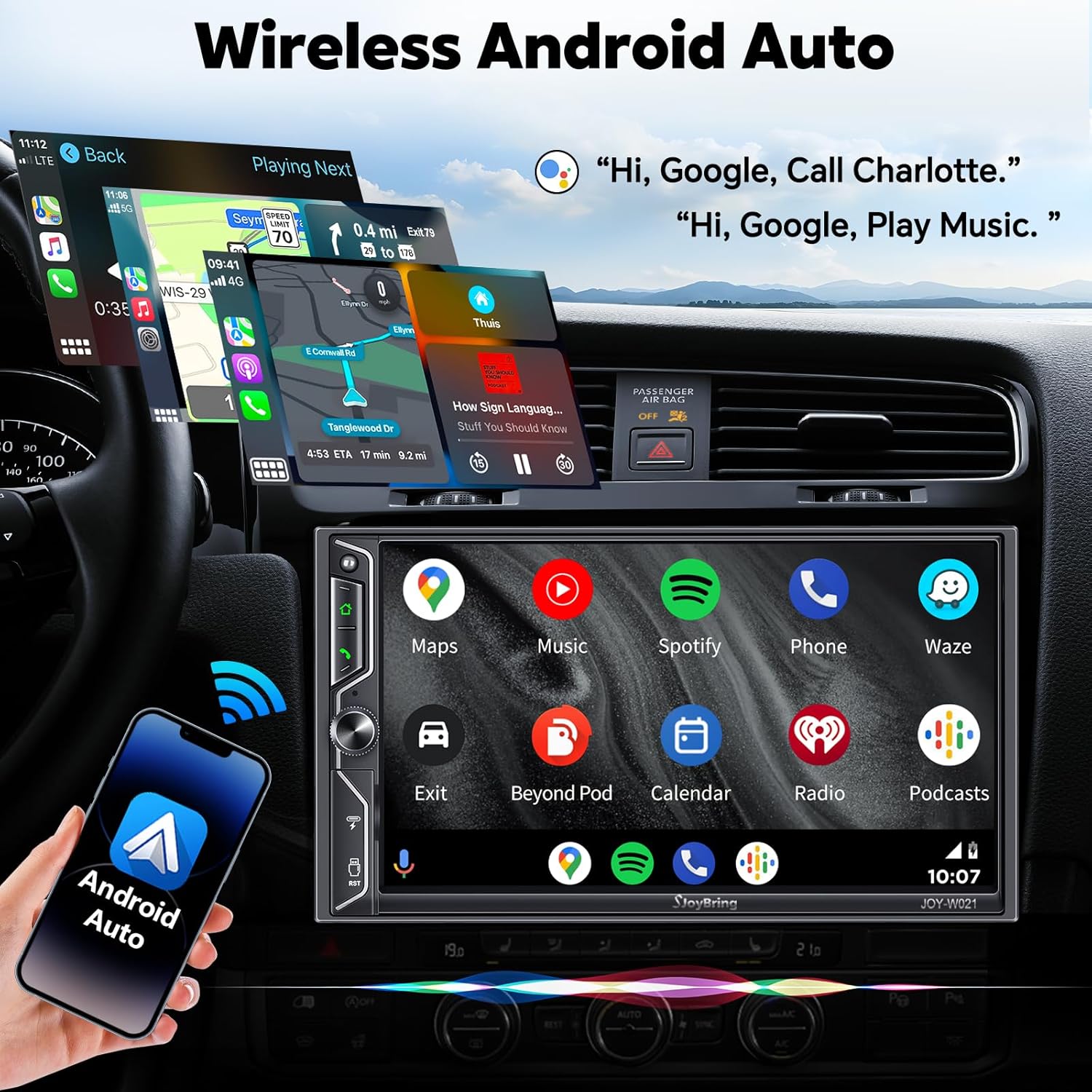QLED Screen Upgrade 7" Double Din Car Stereo with Wireless Apple CarPlay and Android Auto, 240W Powerful Sound, 4.2-Channel Audio Output, Bluetooth, MirrorLink, Backup Camera, AM/FM Car Radio