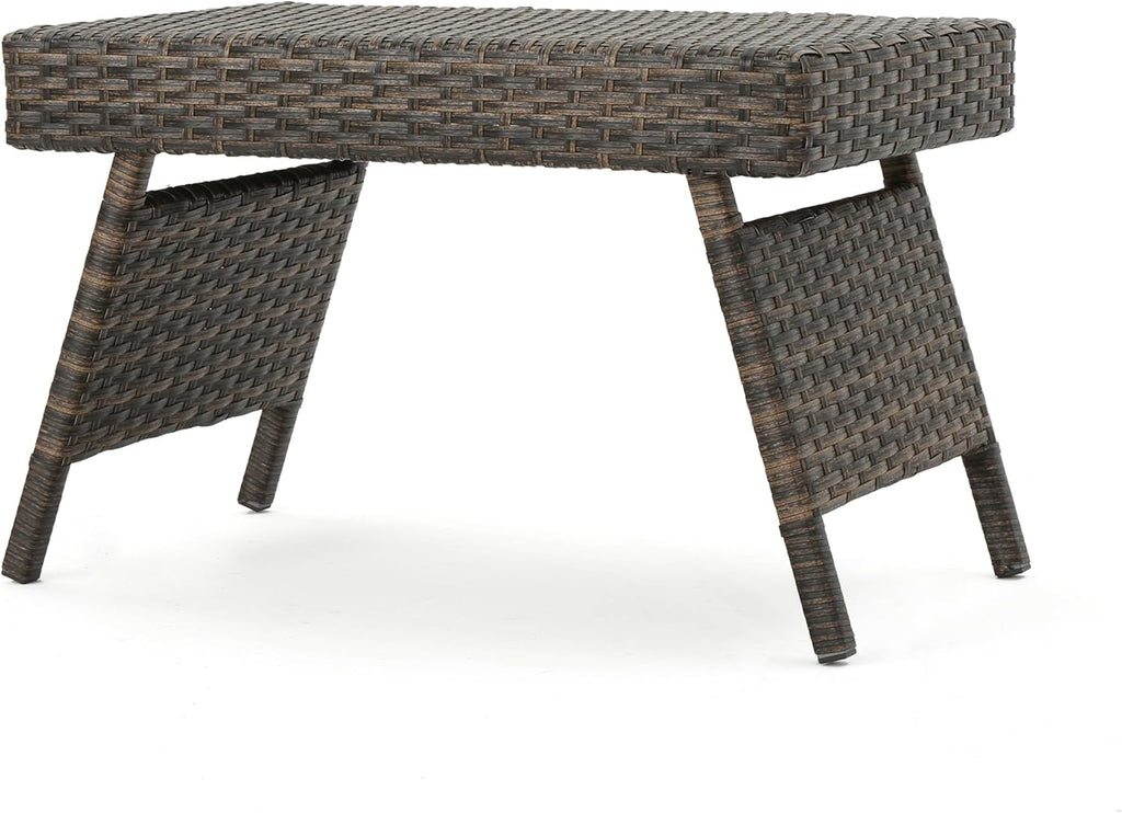 Christopher Knight Home Thira Outdoor Wicker Lounge Set with Side Table, Mix Mocha