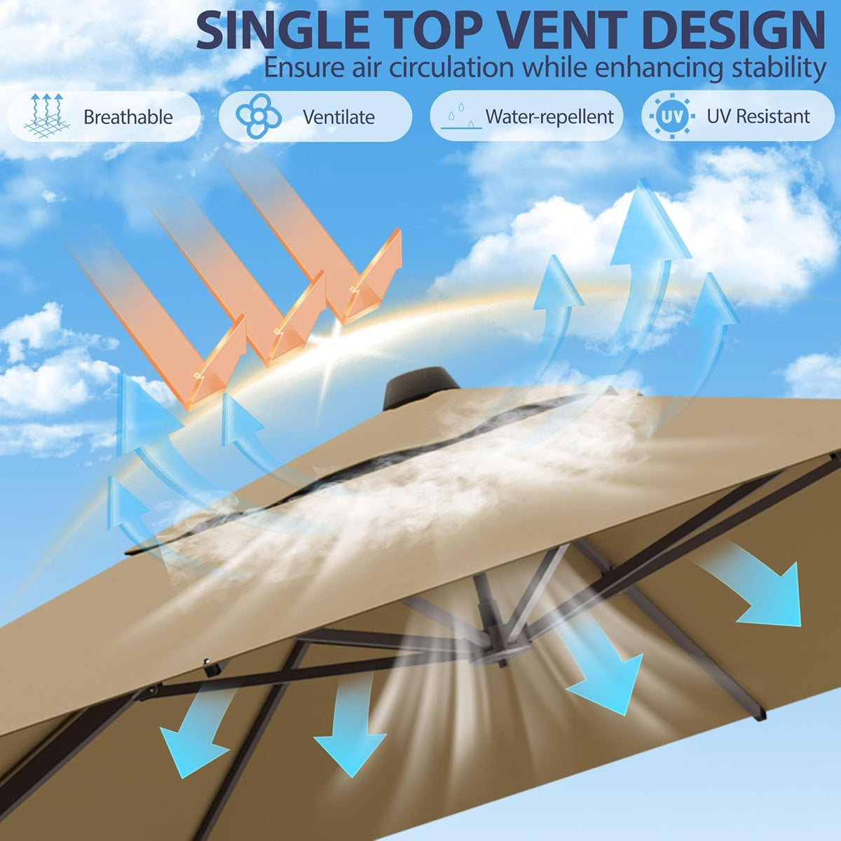 10' X 10' Patio Umbrella Cantilever Outdoor Rectangle Umbrella with Base Included, Heavy Duty 360°Rotation Offset Umbrella for Garden Deck Pool Patio, Brown