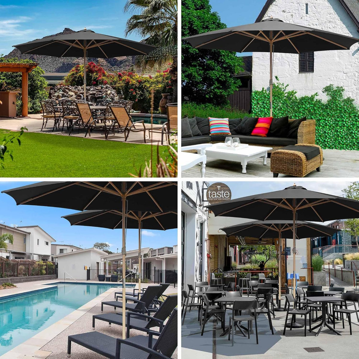Yescom 13ft Coastal Solid Beech Wood Umbrella Pulley Lift Commercial Base with Wheel Included for Beach Club Seaside Restaurant Terrace Resort Poolside