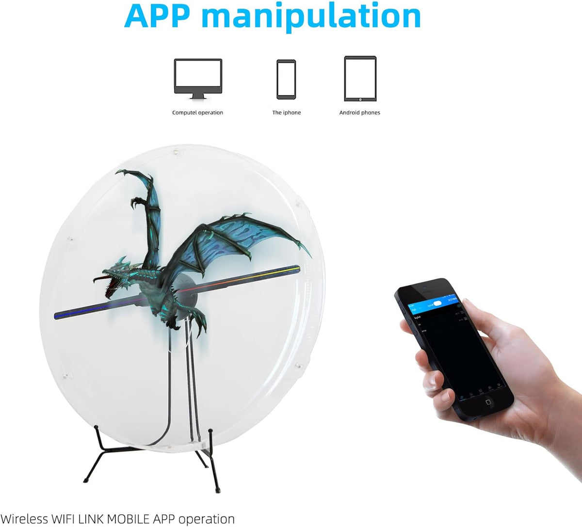 3DHologramFan with Cover, 3DHologram Projector HD LED Advertising Display with Remote and Bluetooth and WiFi,700 Video Library and for Business,Bar,Halloween (45CM 3dHologramFan with Cover)