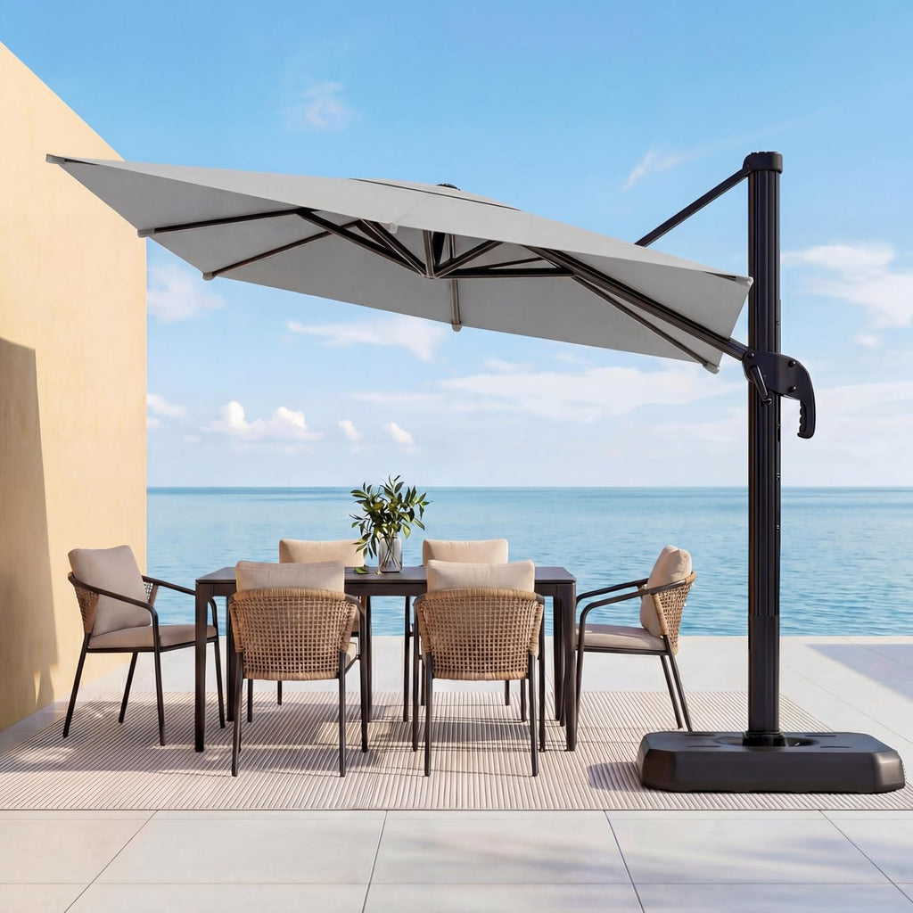 EO Living 10 Feet Patio Umbrella Outdoor Cantilever Square Umbrella Heavy Duty Aluminum Offset Umbrella with 360-degree Rotation for Garden Deck Pool Patio（Grey）