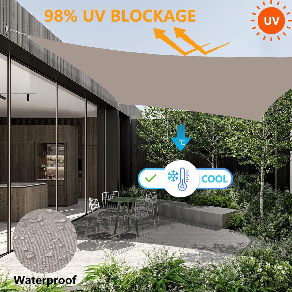 Sun Shade Sails Rectangle 12' x 12' Waterproof Shade Sail for Garden 98% UV Blocking Outdoor Sunshade Canopy with Rope for Outdoor Garden Pergola Patio Party Backyard Lawn Khaki