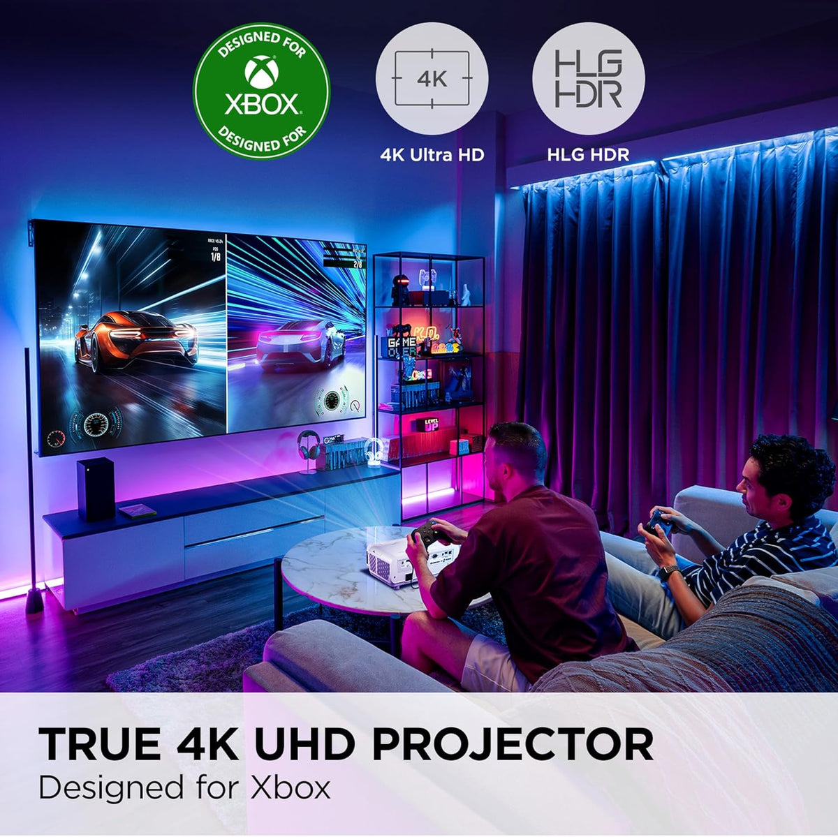 ViewSonic PX749-4K UHD 4K Gaming Projector Designed for Xbox with 4.2ms Response Time, 4000 ANSI Lumens, H/V Keystone, 1.3x Optical Zoom, and USB C for Home Theater (Renewed)
