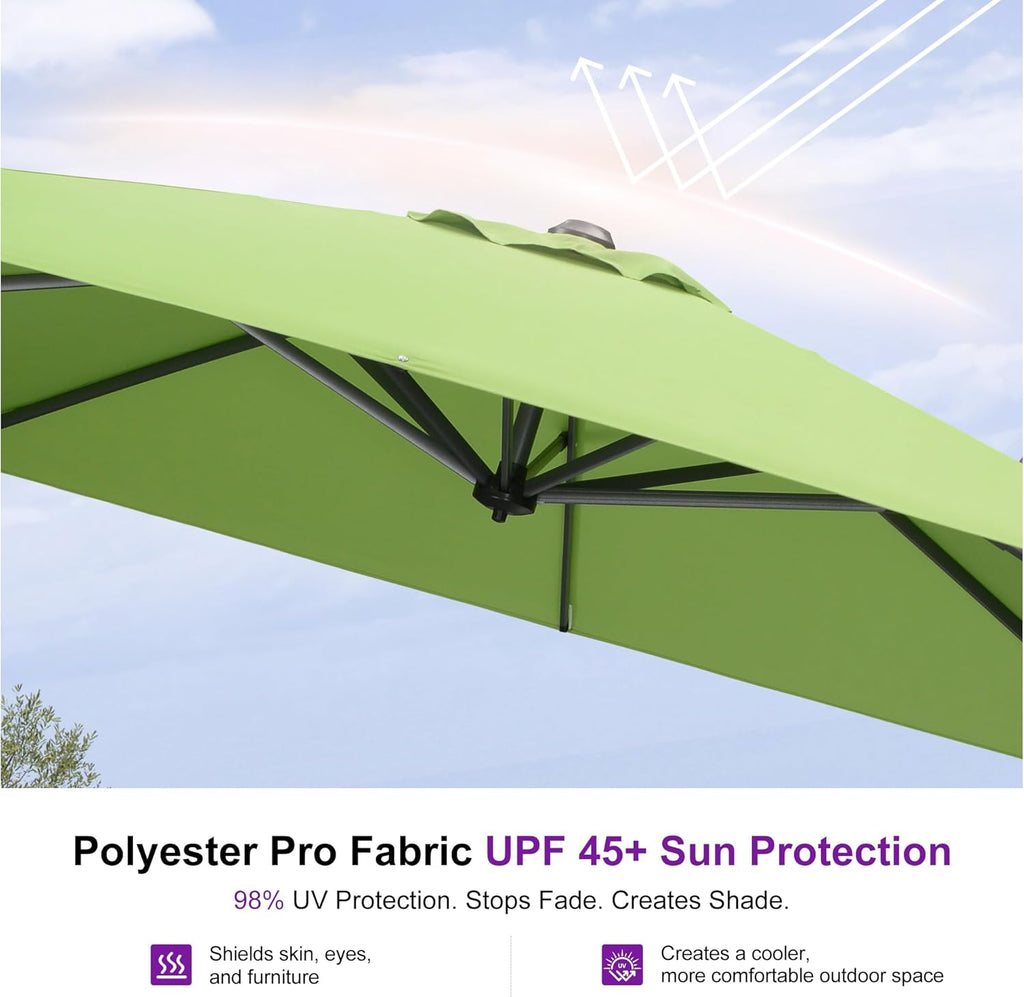 PURPLE LEAF 10 Feet Square Cantilever Umbrella Patio Umbrella with Base Outdoor Umbrella Aluminum Offset with 360-degree Rotation for Garden Deck Pool Patio Apple Green