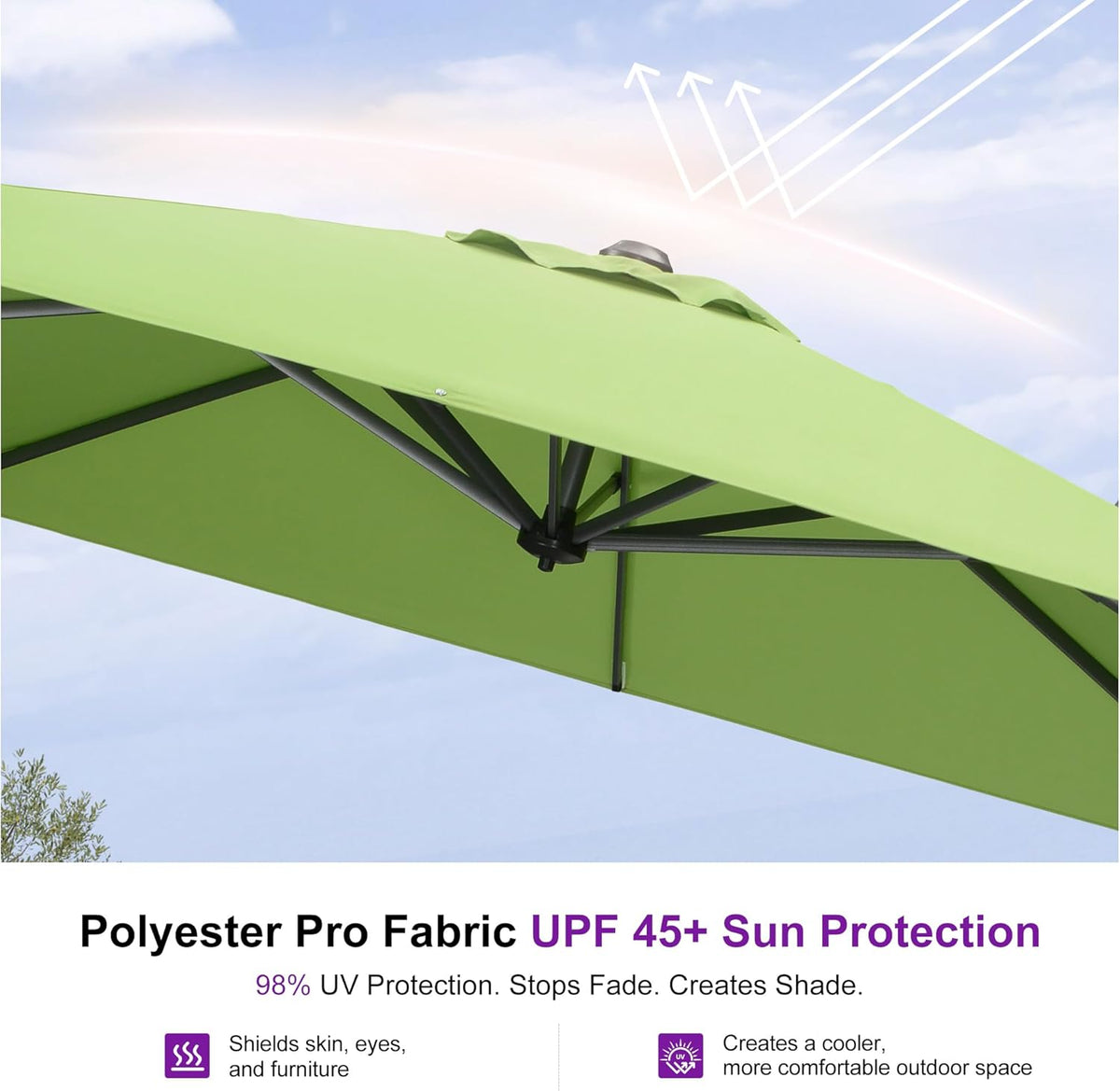 PURPLE LEAF 10 Feet Square Cantilever Umbrella Patio Umbrella with Base Outdoor Umbrella Aluminum Offset with 360-degree Rotation for Garden Deck Pool Patio Apple Green