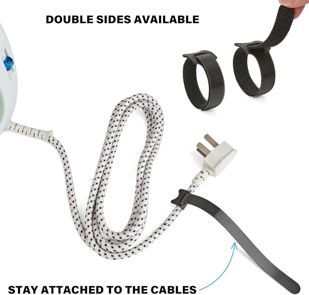 130PCS Reusable Cable Ties with Hook and Loop, Multi-purpose Adjustable 8 Inch Cable Management Wire Ties Cable Straps for Organizing Home, Office and Data Centers, Black