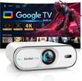 4K Projector with Google TV:3000 Brightness/Auto Lens Cap & 4D Keystone/Auto Focus & AI Voice Control, Sovboi Portable Outdoor Projector with WiFi & Bluetooth, Smart Movie Proyector for Streaming Apps