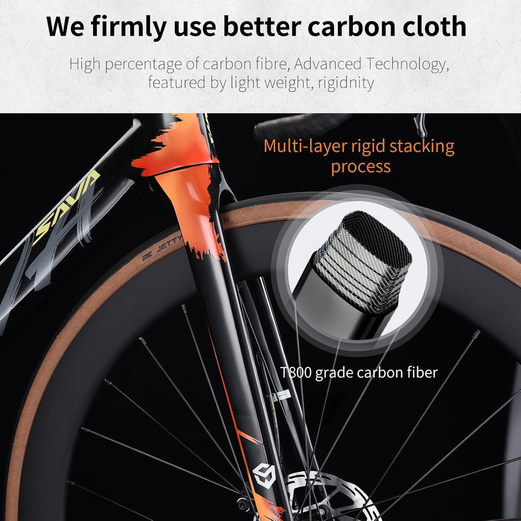 SAVADECK Carbon Fiber Road Bike, Hydraulic Oil Disc Bike with Carbon Fiber Frame and Wheelset, Lightweight Full Carbon Racing Bicycle with Shimano R7120 24S Shift Set for Adults
