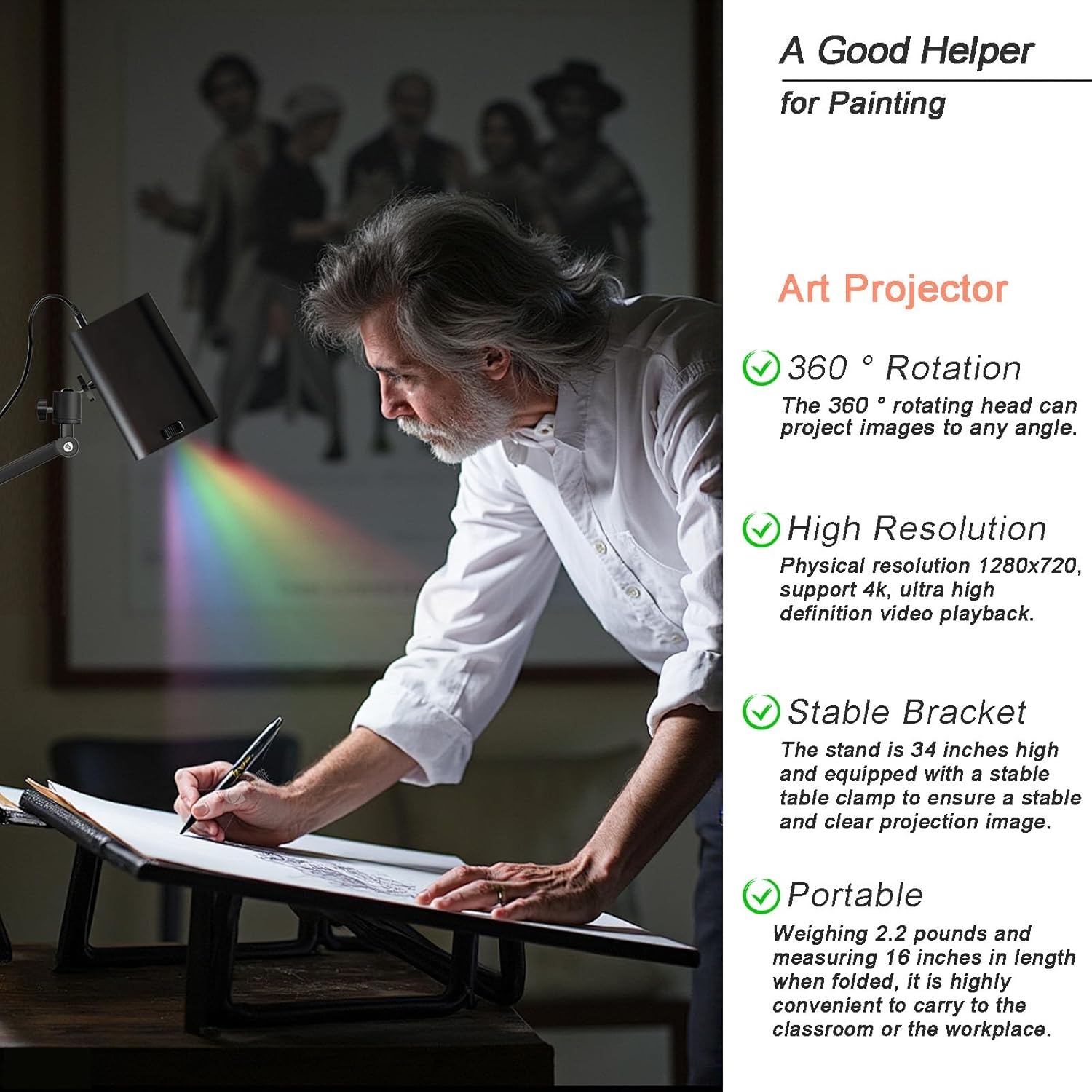 Drawing Projector, Art Projector for Tracing, Tracing Drawing Tool Smart Sketcher Mini Cake Cookie Portable Smart Phone Movie Projector with Stand