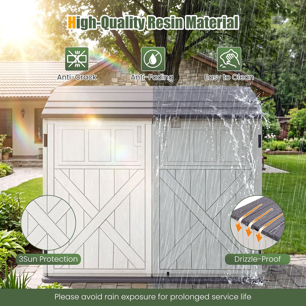 Tangkula Large Outdoor Storage Cabinet, 20 Cu.Ft Horizontal Resin Storage Shed with Adjustable Shelf & Lockable Doors, Weatherproof Patio Storage Box for Gardening Tools Cushions (White)