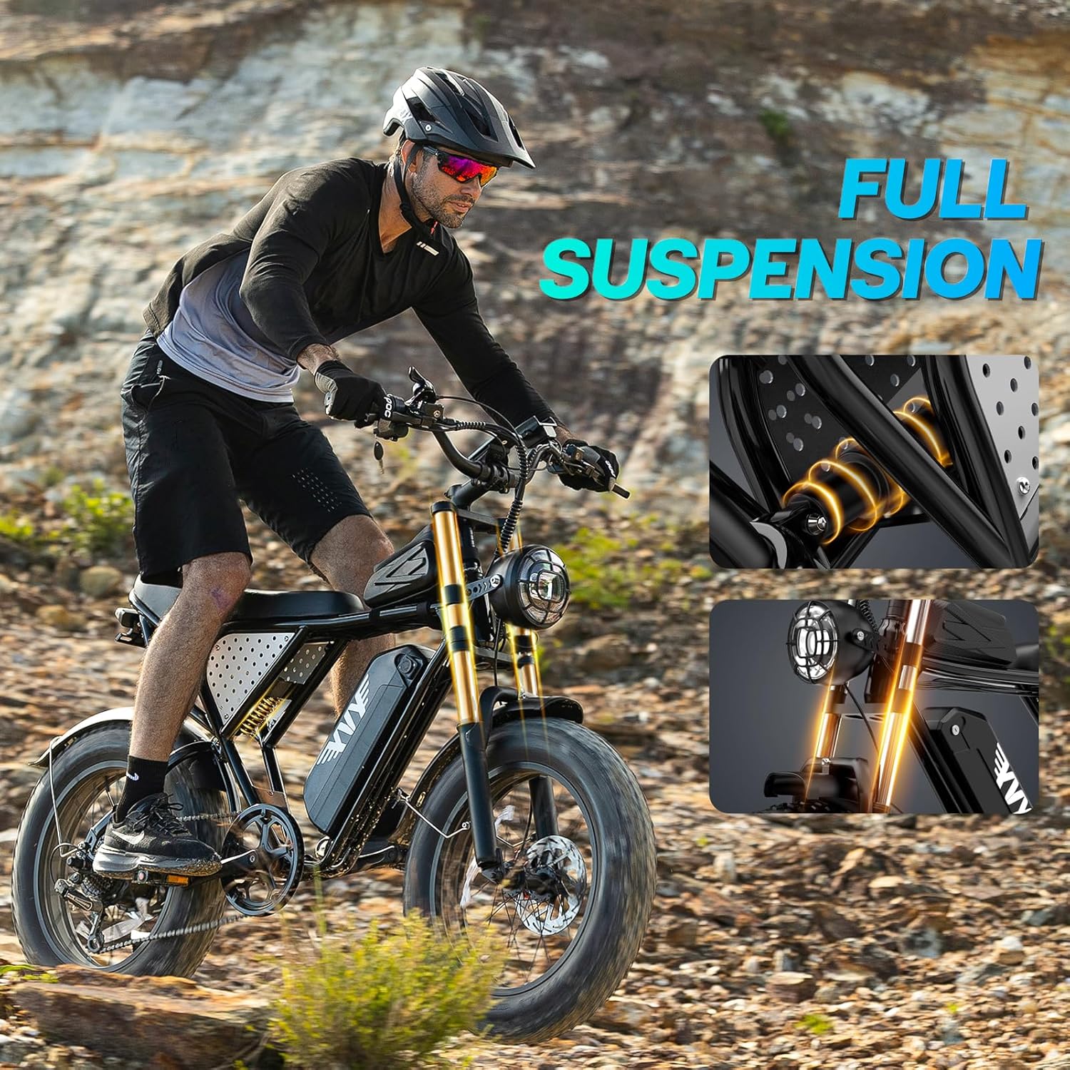 YVY 1500W Peak Electric Bike for Adults, 35MPH Top Speed 48V 20Ah Battery eBike, UL2849 Certified Mountain e-Bike for Hill Climbing, 20" Fat Tire All-Terrain, Full Suspension