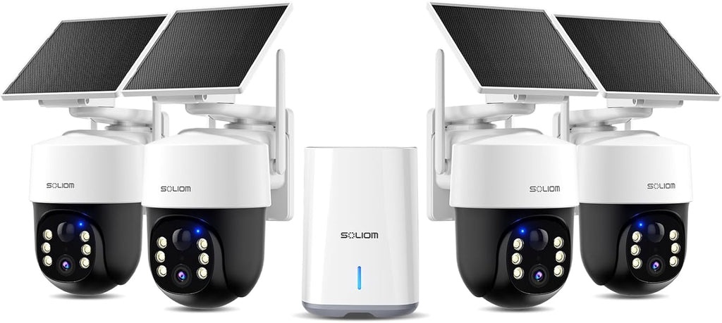 SOLIOM Security Cameras Wireless Outdoor,4K Ultra HD for Day and Night, No Subscription,Built in Radar,Solar Powered Cameras for Home Security, 360° Pan Tilt Auto Tracking,5G & 2.4G WiFi, 4-Cam Kit