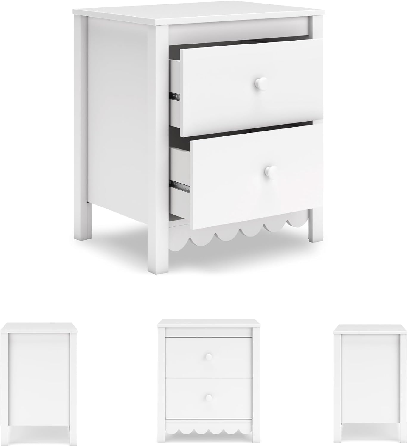 Signature Design by Ashley Hallityn Minimalist 2 Drawer Nightstand, Smooth-Gliding Drawers, Wood, 21.34" W x 15.94" D x 24.37" H, Matte White Finish