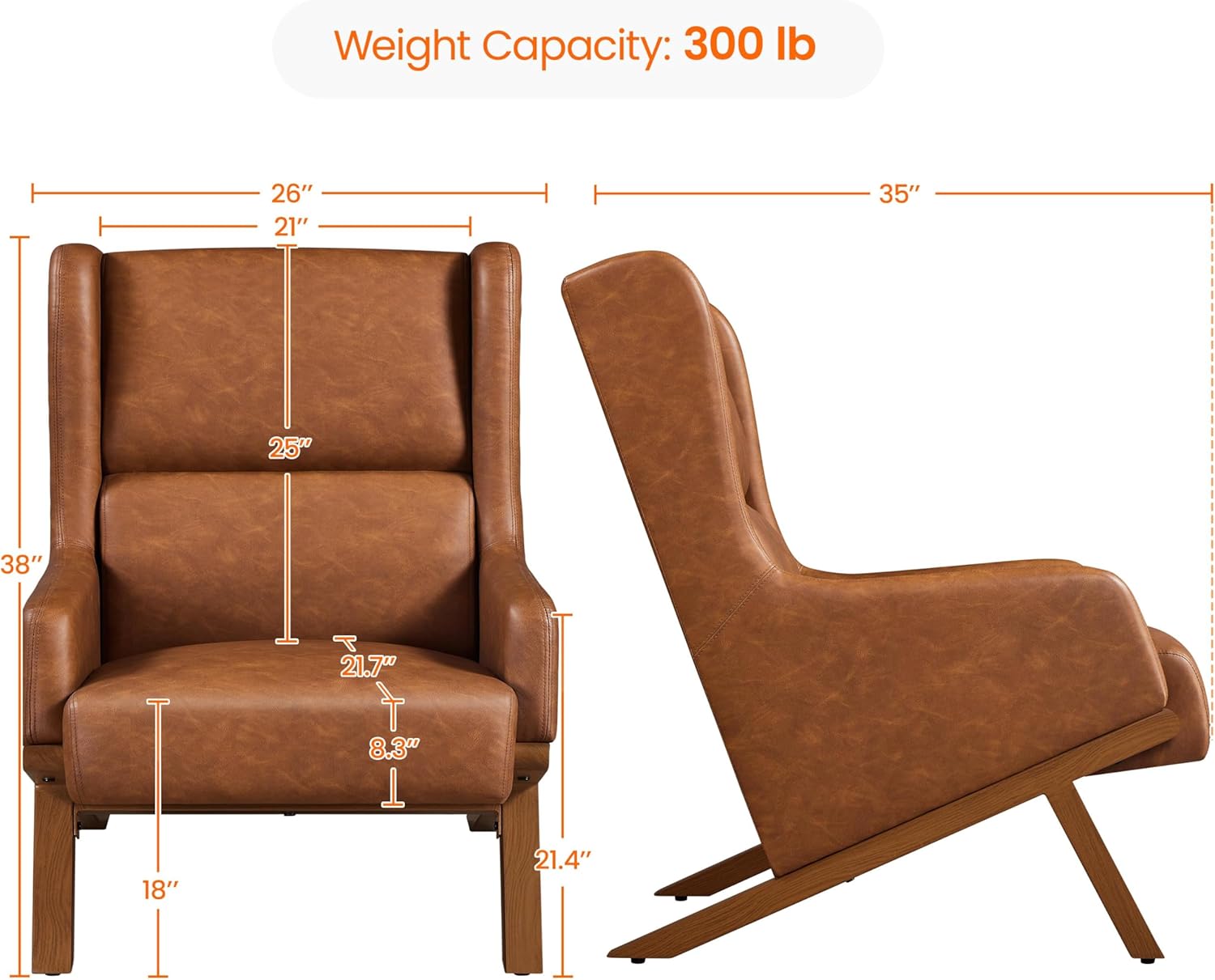 Yaheetech Accent Chairs Set of 2, Living Room Chairs, Faux Leather Armchairs Thick Seat Cushion, Oversized Recliner Chair High Backrest for Bedroom Office Reception Room Reading Nook, Brown
