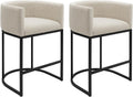 Counter Height Bar Stools Set of 2, 24 Inch Seat Height Barstools for Dining Room, Fabric Upholstered Bar Chair for Kitchen Island, Linen Counter Stools with Metal Legs, Beige