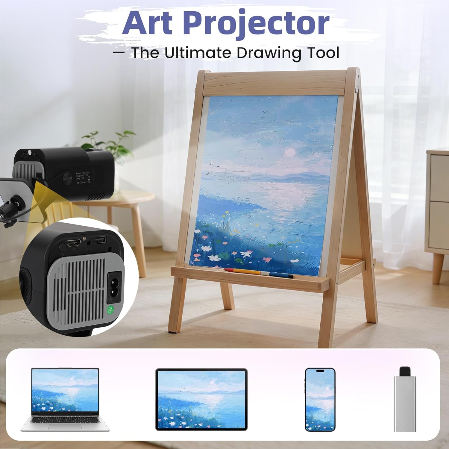 Art Projector for Tracing and Drawing with App, Native 1280P HD Painting Projector for Artists, 8 Pro Tracing Tools for Canvas, Wall Murals, Cake Decorating, Wood Burning & Sketching