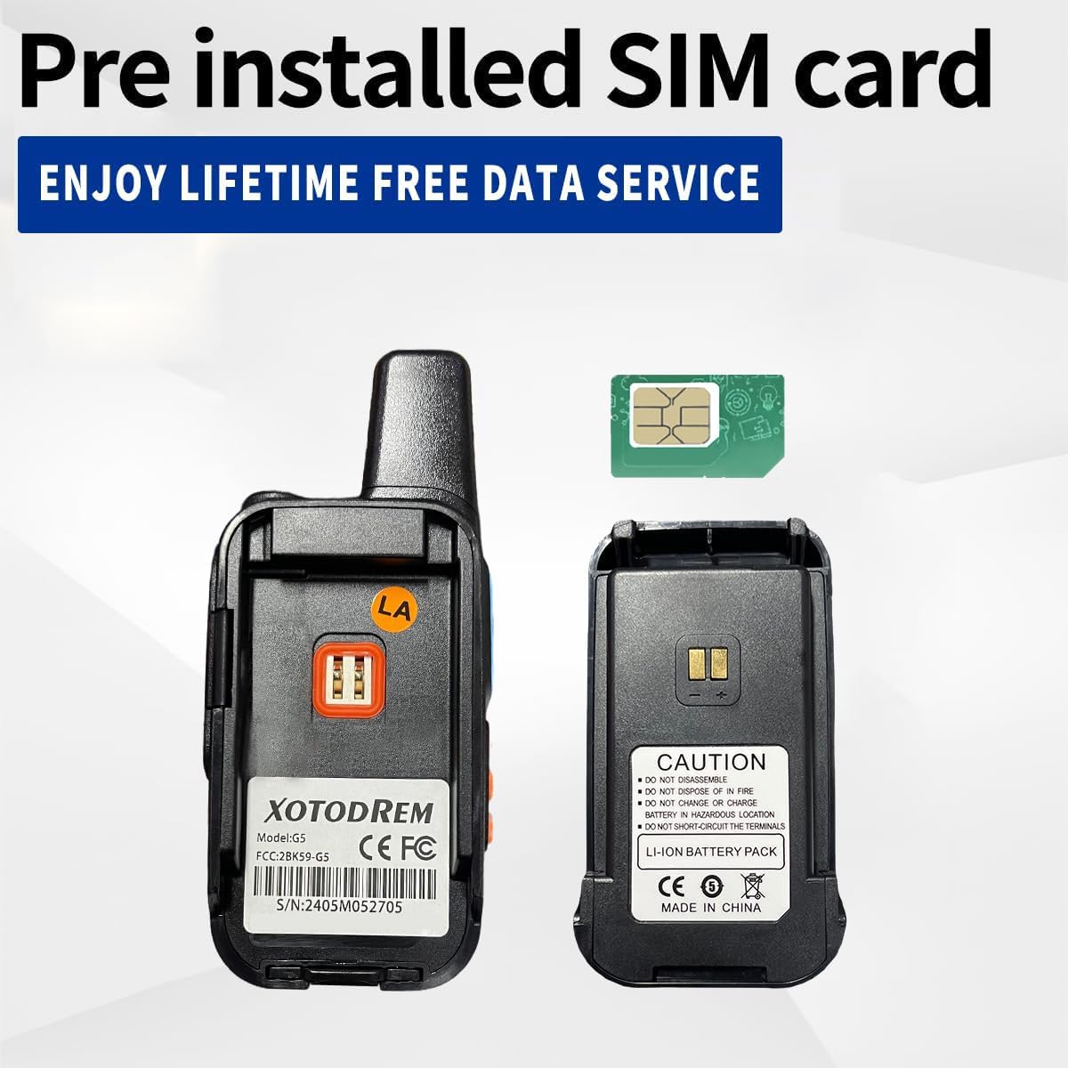 Global Lifetime Free Rapid Walkie Talkies Unlimited Range 4G LTE PoC(Push-to-Talk Over Cellular) Radios Nationwide PTT Two Way Radios Long Distance for Family, Logistics, Company 2pcs with sim Card
