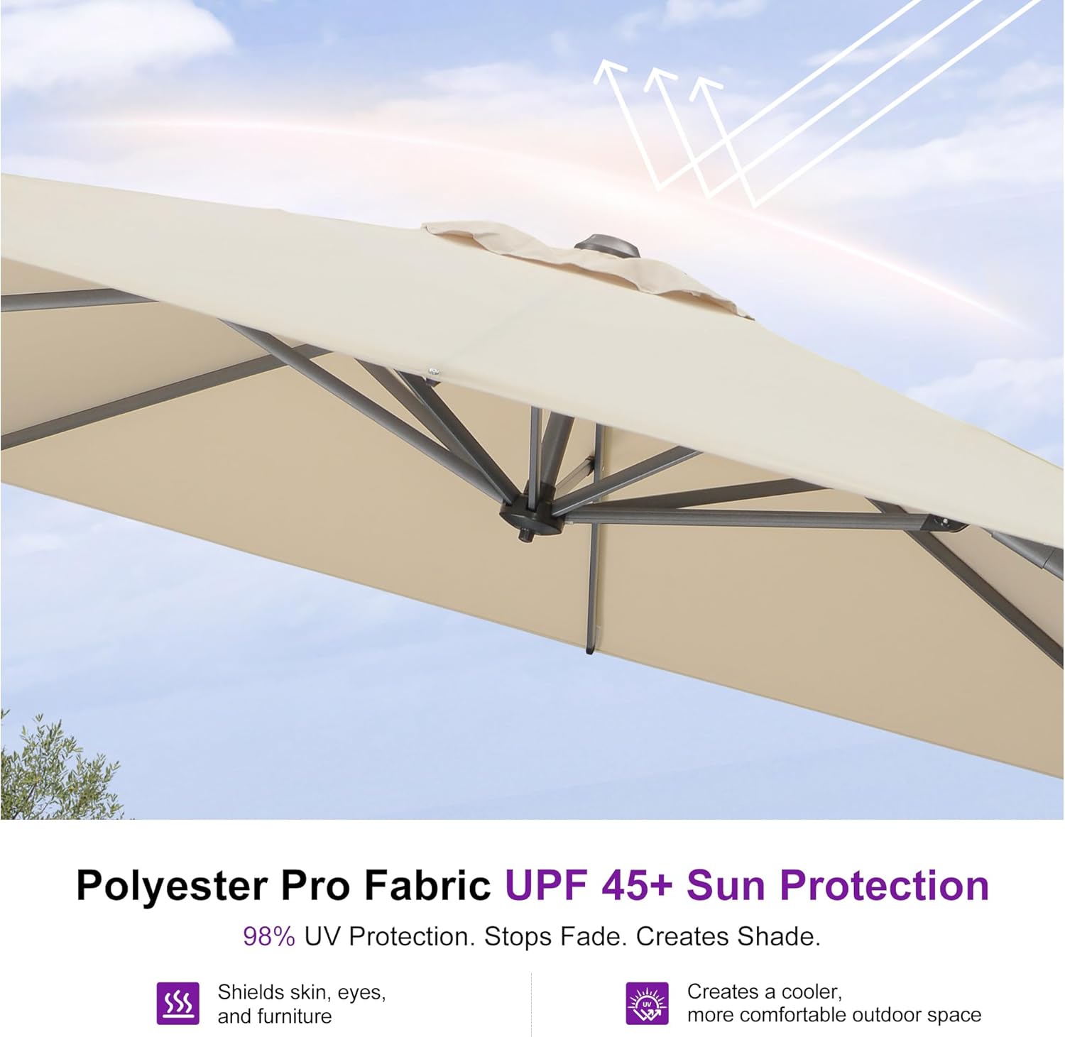 PURPLE LEAF 9' X 11.5' Patio Umbrella with Base Outdoor Cantilever Rectangle Umbrella Offset Umbrella with 360-degree Rotation for Garden Deck Pool Patio, Beige