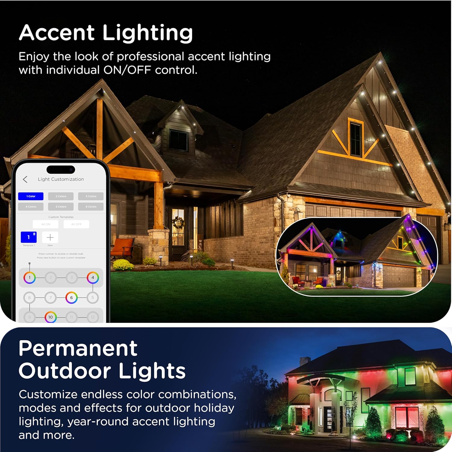 Enbrighten Eternity Permanent Outdoor Lights, 100ft with 72 RGBWIC LED Lights, App‑Controlled, Cuttable, Christmas, Accent & Year‑Round Eave Lighting, Works with Alexa & Google Home, 81103