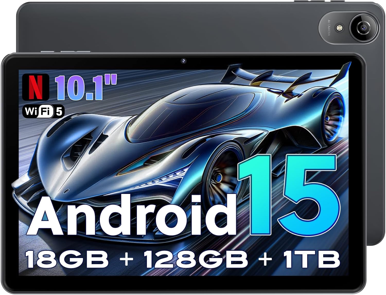 10 Inch Tablet, Android 15 Tablet with Octa-core Cortex, 18GB RAM 128GB ROM/1TB TF, Widevine L1, Gaming Tablet HD Display Touchscreen, Dual Speakers, 8MP+5MP, 5G WiFi, 6000mAh Bluetooth, Face Unlock