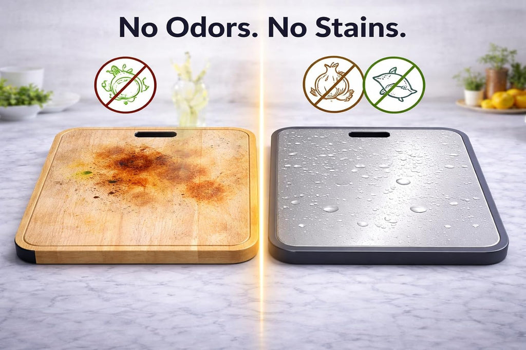 Stainless Steel Cutting Board 16 x 11 Inch, Double Sided Chopping Board with Wheat Straw Back, Vegetables & Fruit