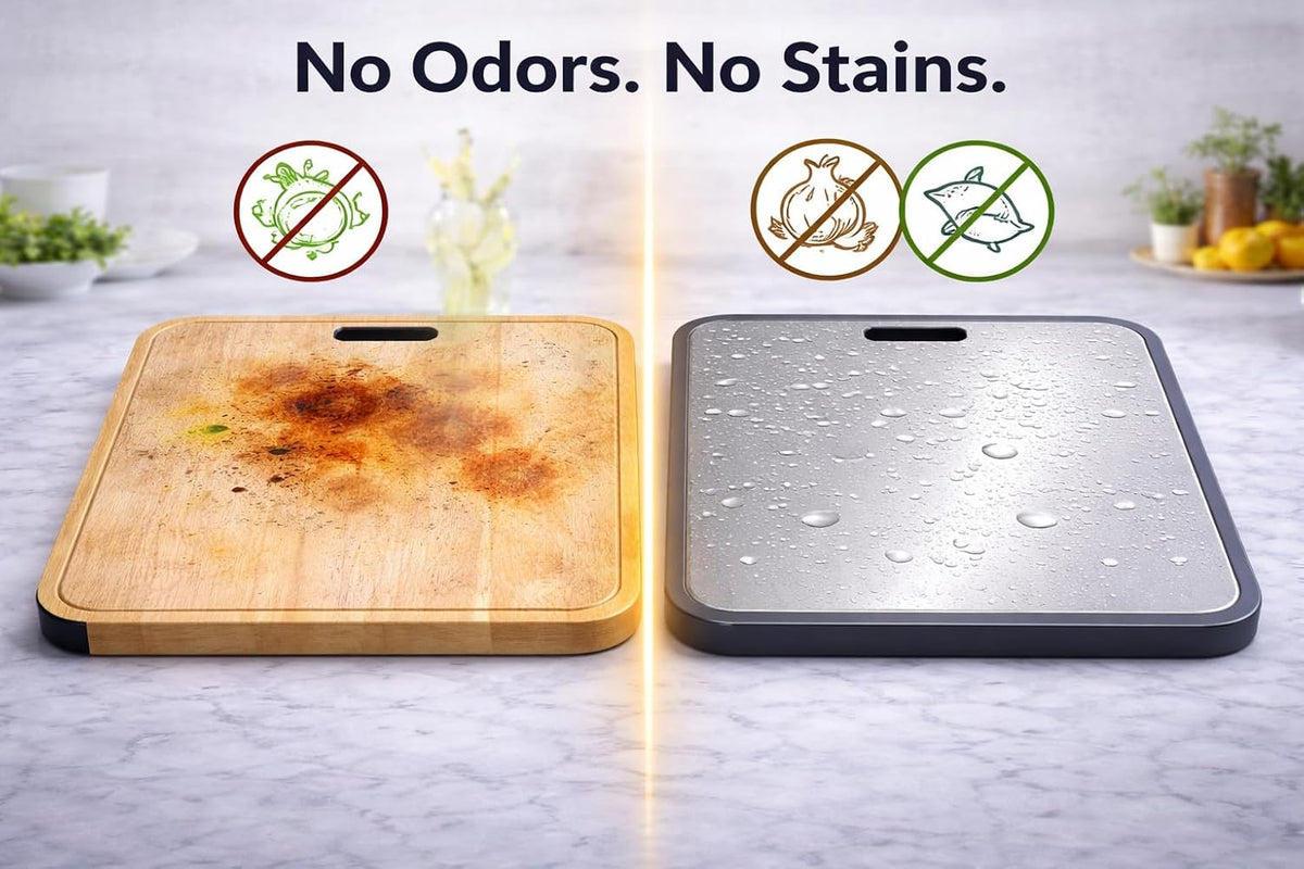 Stainless Steel Cutting Board 16 x 11 Inch, Double Sided Chopping Board with Wheat Straw Back, Vegetables & Fruit