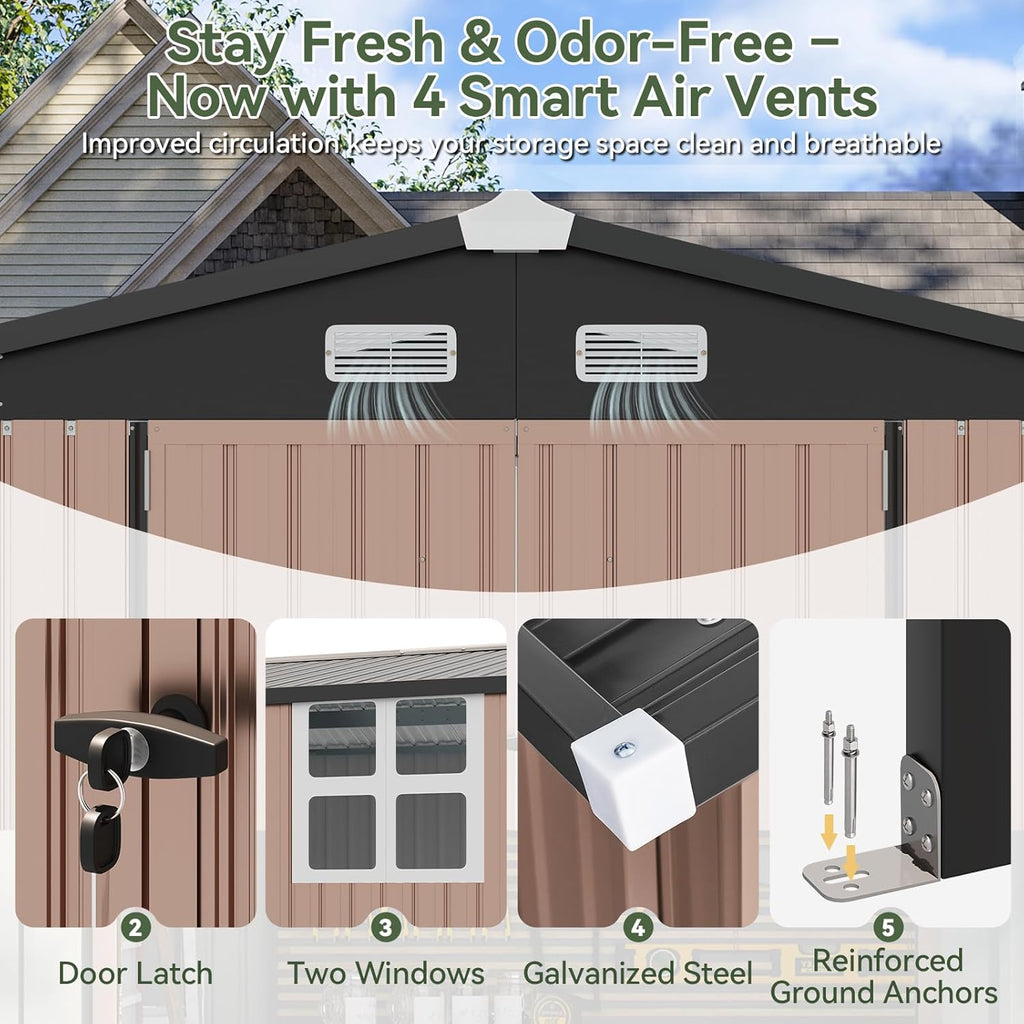 Aoxun 6x10 FT Outdoor Storage Shed Metal Lean to Sheds with Gazebo,Open Firewood Storage,Garden Shed with Lockable Doors,Sloped Roof,Windows, 2 in 1 Large Tool Shed for Patio, Backyard, Lawn