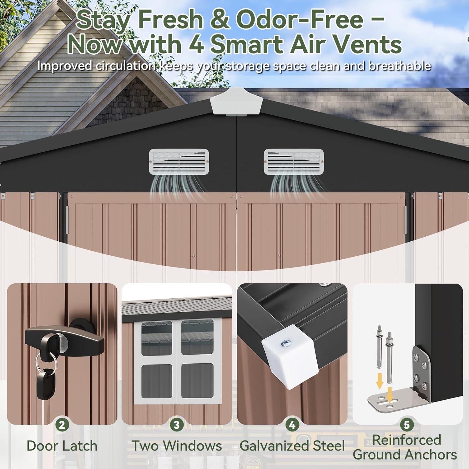 Aoxun 6x10 FT Outdoor Storage Shed Metal Lean to Sheds with Gazebo,Open Firewood Storage,Garden Shed with Lockable Doors,Sloped Roof,Windows, 2 in 1 Large Tool Shed for Patio, Backyard, Lawn