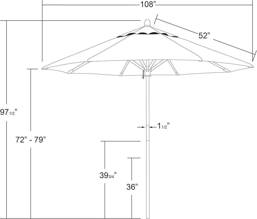 California Umbrella 9' Premium Commercial Hardwood Patio Umbrella, Manual Lift With Sunbrella Antique Beige Fabric