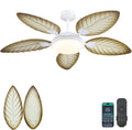 PHORUS 52" Palm Leaf Ceiling Fans with Lights, Outdoor Tropical Ceiling Fans with Remote for Patios Living Room, Dimmable, 6 Speeds, Reversible, Wood Grain