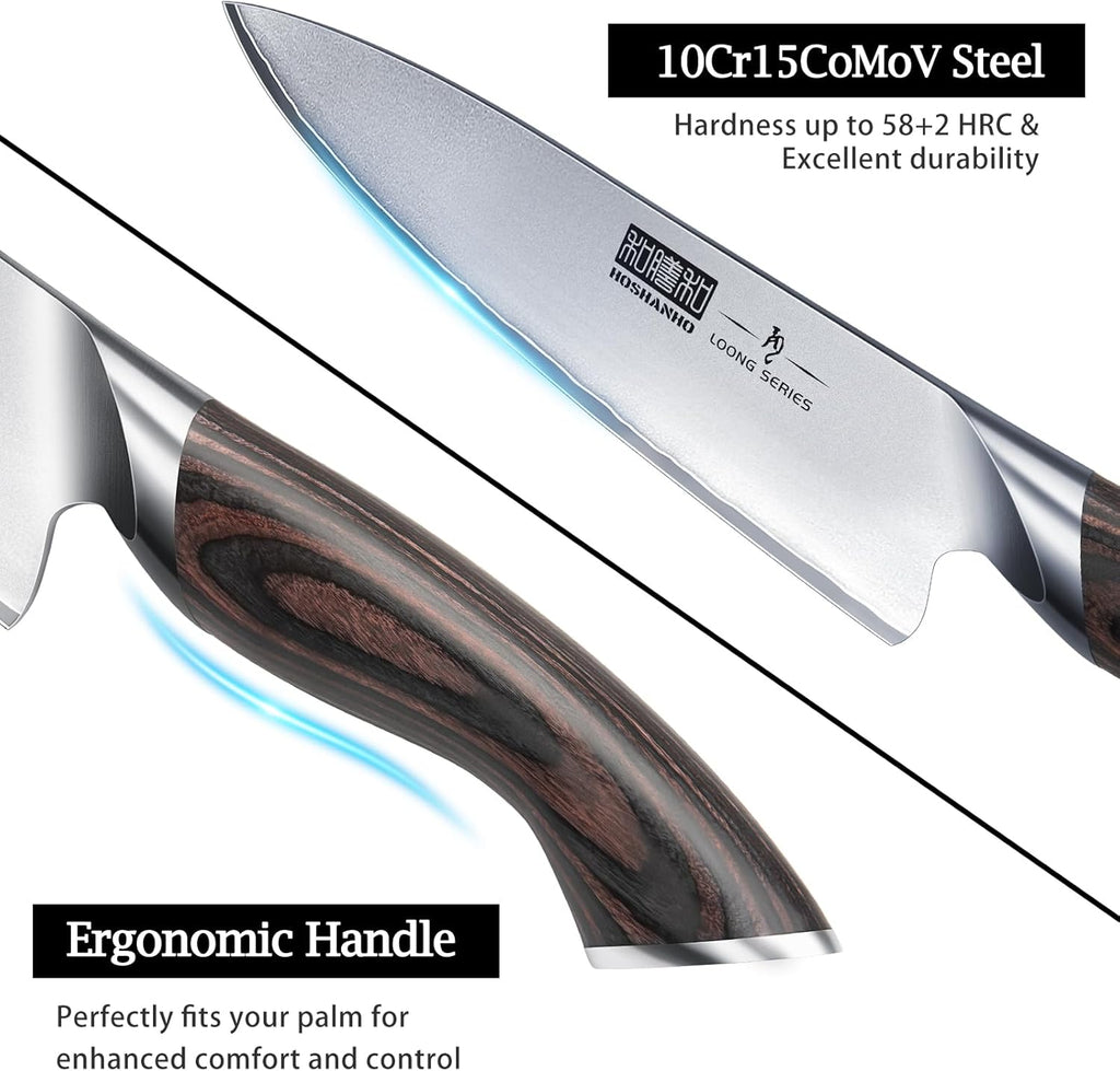HOSHANHO 5 Pieces Knife Set, Japanese High Carbon Stainless Steel Kitchen Knife Sets, Professional Ultra Sharp Chef Knives Set with Ergonomic Pakkawood Handle