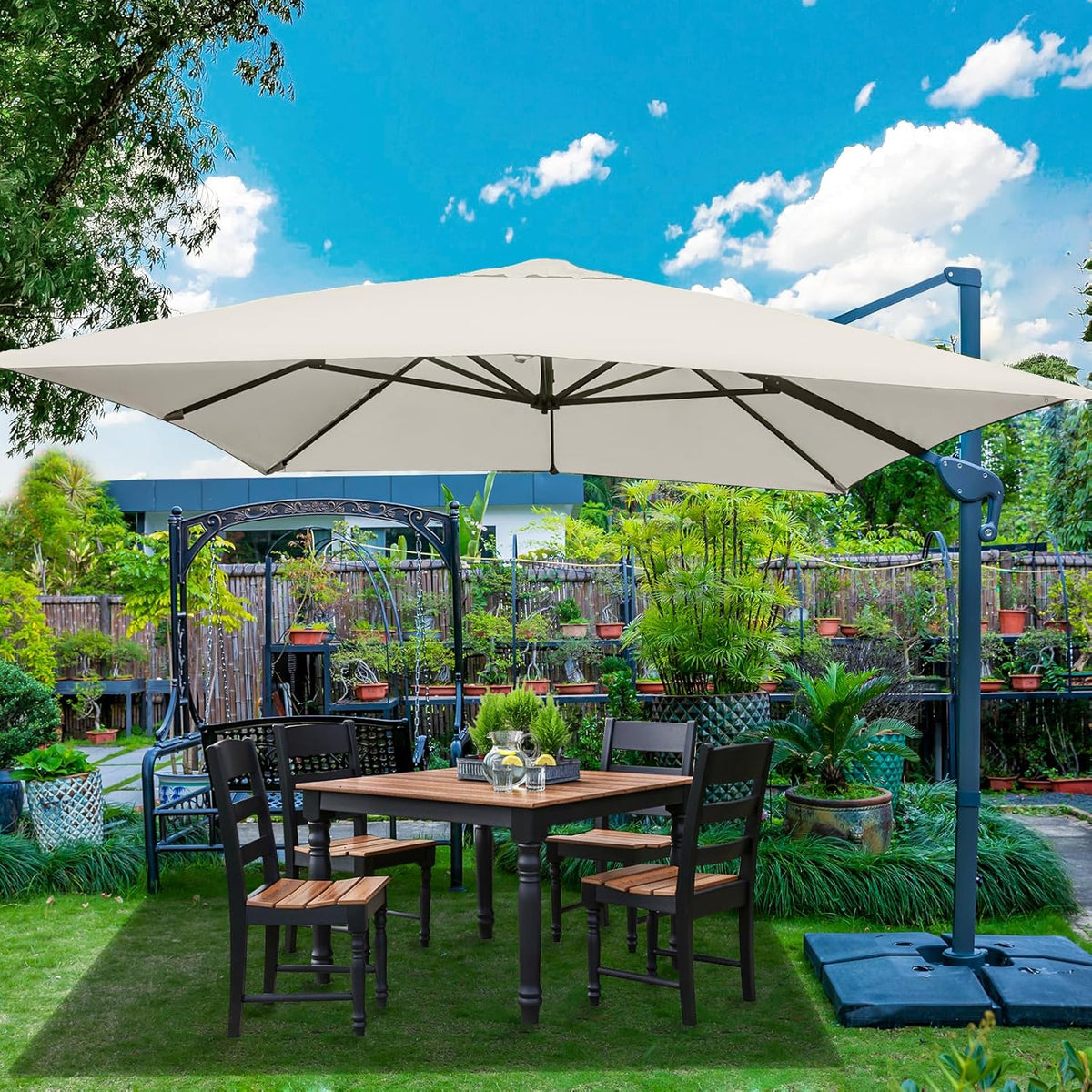 Sunnyglade 10x13Ft Cantilever Patio Umbrella Rectangular Deluxe Offset 360°Rotation & Integrated Tilting System Hanging Umbrella for Market Garden Deck Pool Backyard Patio (Beige, 10 x 13 ft)