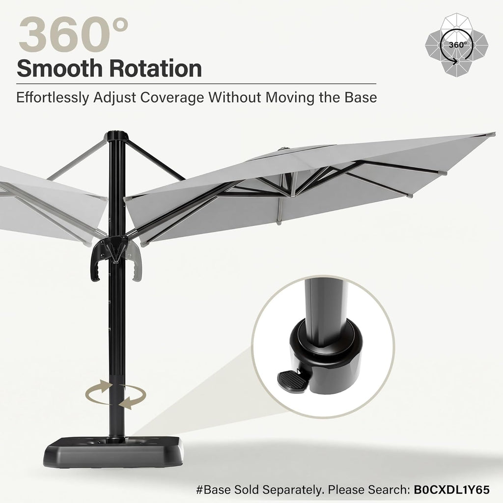 EO Living 10 Feet Patio Umbrella Outdoor Cantilever Square Umbrella Heavy Duty Aluminum Offset Umbrella with 360-degree Rotation for Garden Deck Pool Patio（Grey）