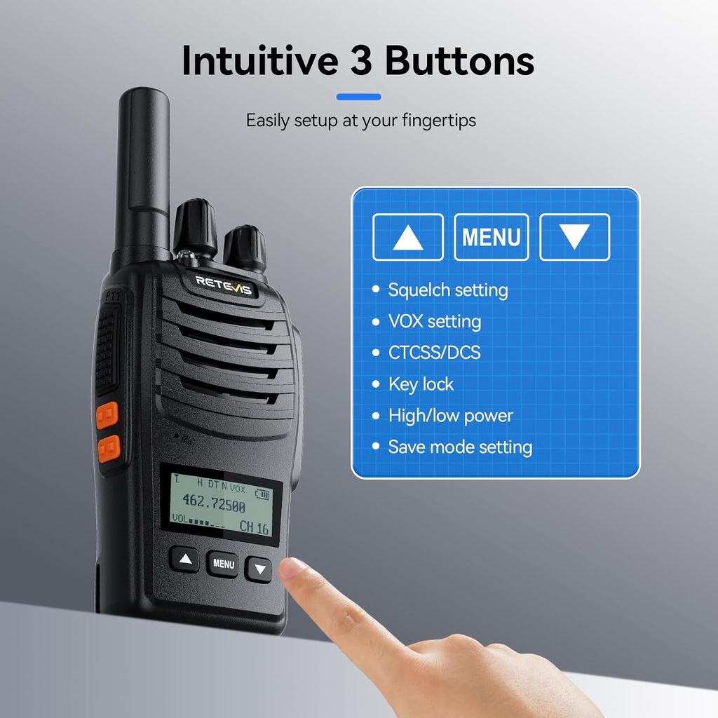Retevis H777D Walkie Talkies Long Range with LCD Screen, USB -C Charging, Portable FRS Two Way Radios for Adults, Handsfree, Durable Walkie Talkie for Restaurant Retail Warehouse School(10 Pack)