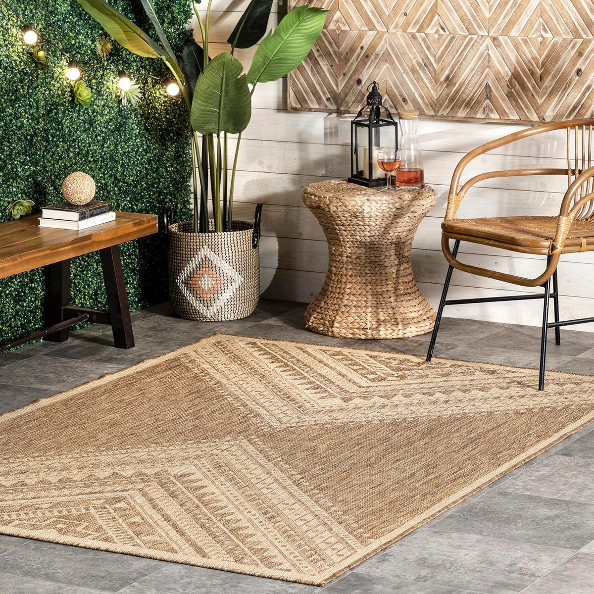 Nuloom Outdoor Performance Collection Landry Brown/Ivory, 8' x 10', Soft and Cozy, High Traffic, Stain Resistant, Easy Clean, Durable Area Rug for Indoor/Outdoor Patio, Deck, Porch, Garden, Courtyard