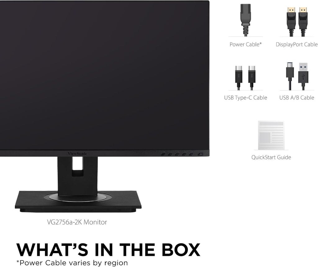 ViewSonic VG2756A-2K 27" IPS 1440p Docking Monitor with 100W USB C, Ethernet RJ45, HDMI, Display Port and 40 Degree Tilt (Renewed)