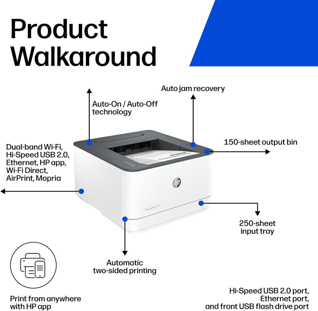 HP Laserjet Pro 3001dw Wireless Black & White Printer, Best-for-Office (3G65OF)