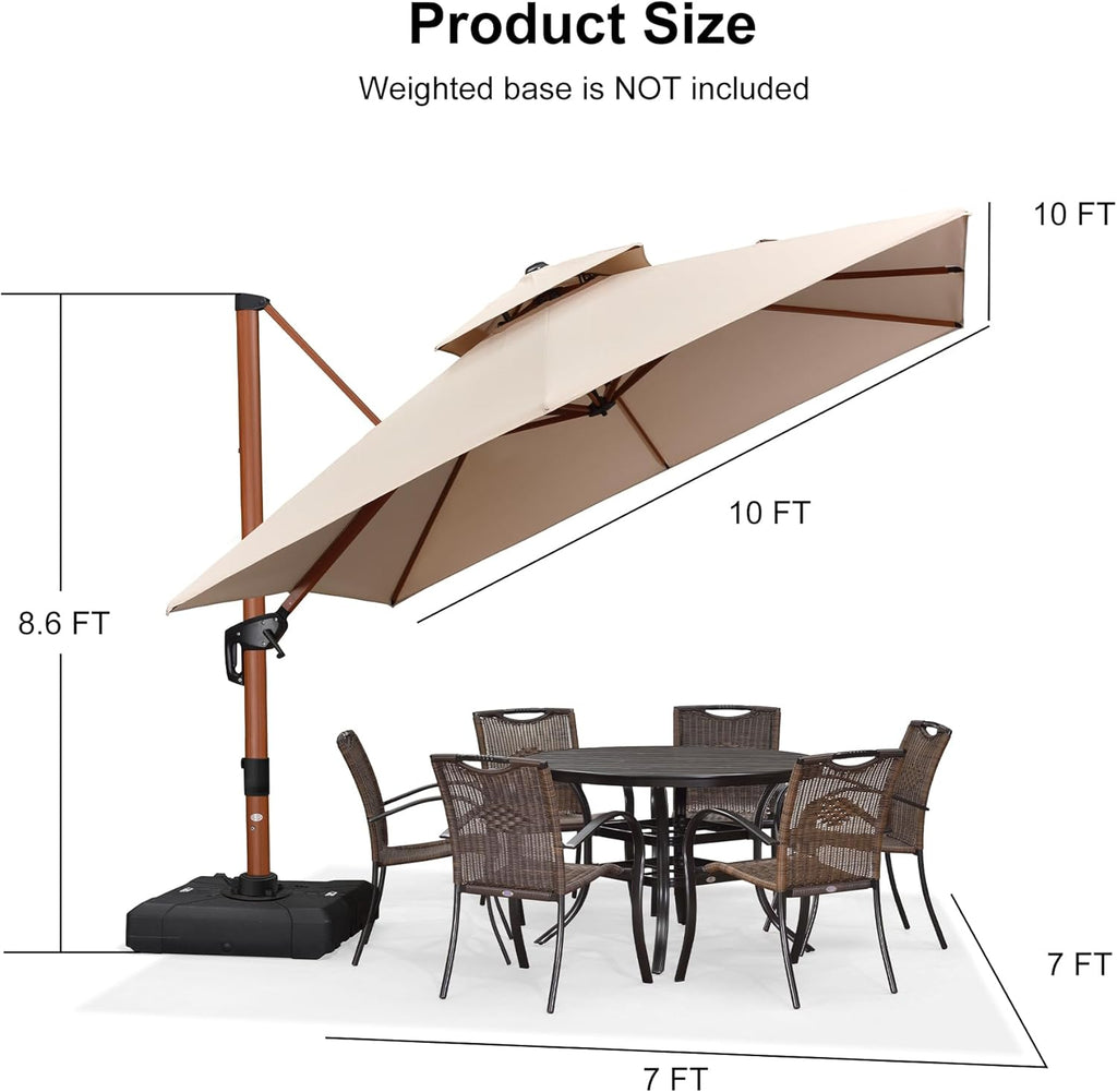 PURPLE LEAF 10ft Patio Umbrella with Base Outdoor Square Umbrella Large Cantilever Umbrellas Windproof Offset Heavy Duty Sun Umbrellas for Garden Deck Pool Patio, Beige