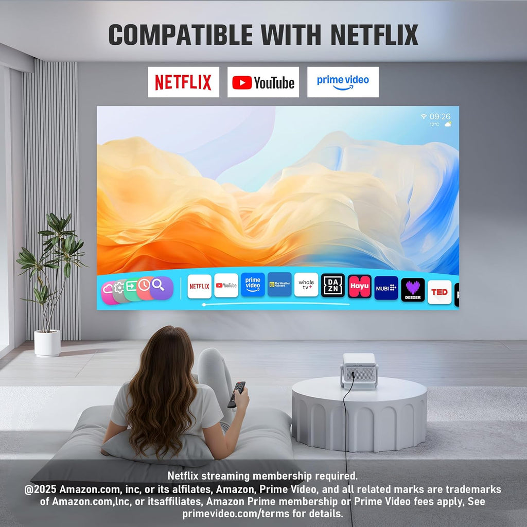 【Officially-Licensed APP & 2000 ANSI】4K Mini Outdoor Projector with WiFi and Bluetooth, VOPLLS Portable Smart Movie Wireless TV Projector for Bedroom/Home/Gaming